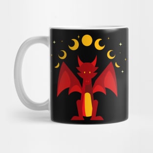 Fierce red dragon under the moon. Mug